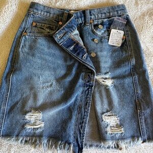 Free People Parker Distressed Denim Skirt